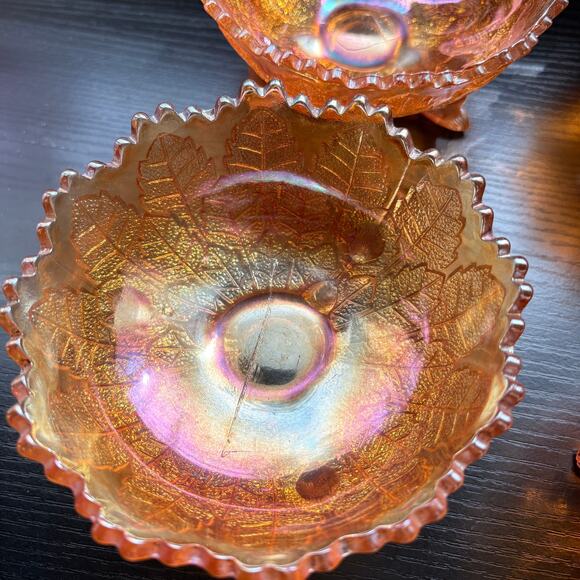 Vtg Lot of 4 Fenton "Leaf Tiers" Bowls Footed Carnival Glass Marigold Berry Bowl - Picture 6 of 9